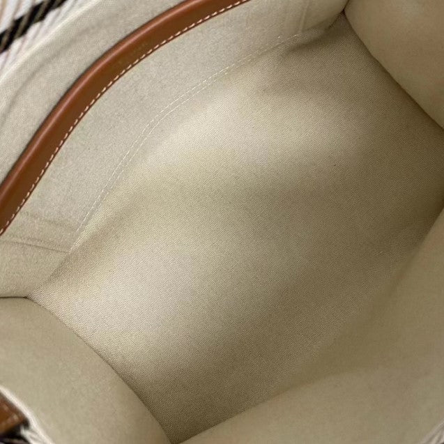 Celine - Small Cabas Thais Striped Textile Beige Noir