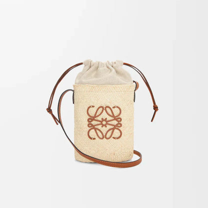 LOEWE - Square pocket in iraca palm and calfskin Beige